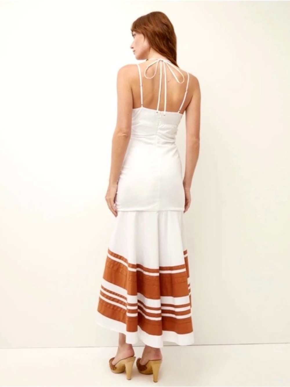 Veronica Beard Fitz Halter Midi Dress White Orange Stripe S - Picture 3 of 11